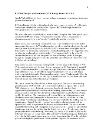 1 ReVision Energy  presentation to SMMC Energy Team  3-13-2014  Sam LaValle of ReVision