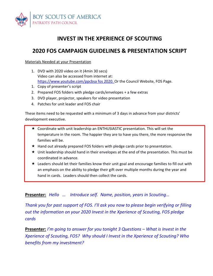 invest in the xperience of scouting 2020 fos campaign