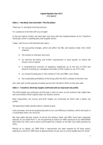 Capital Markets Day 2017  CFO Speech Slide 2  One Bank, One UniCredit / The five pillars  Thank