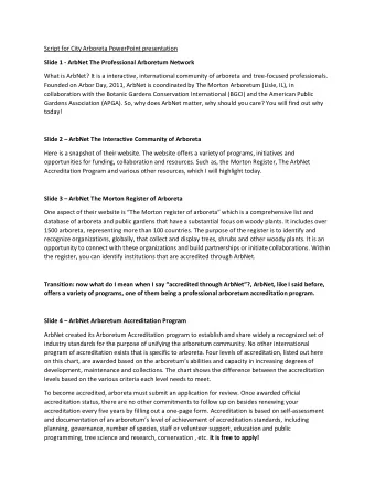 Script for City Arboreta PowerPoint presentation  Slide 1 - ArbNet The Professional Arboretum