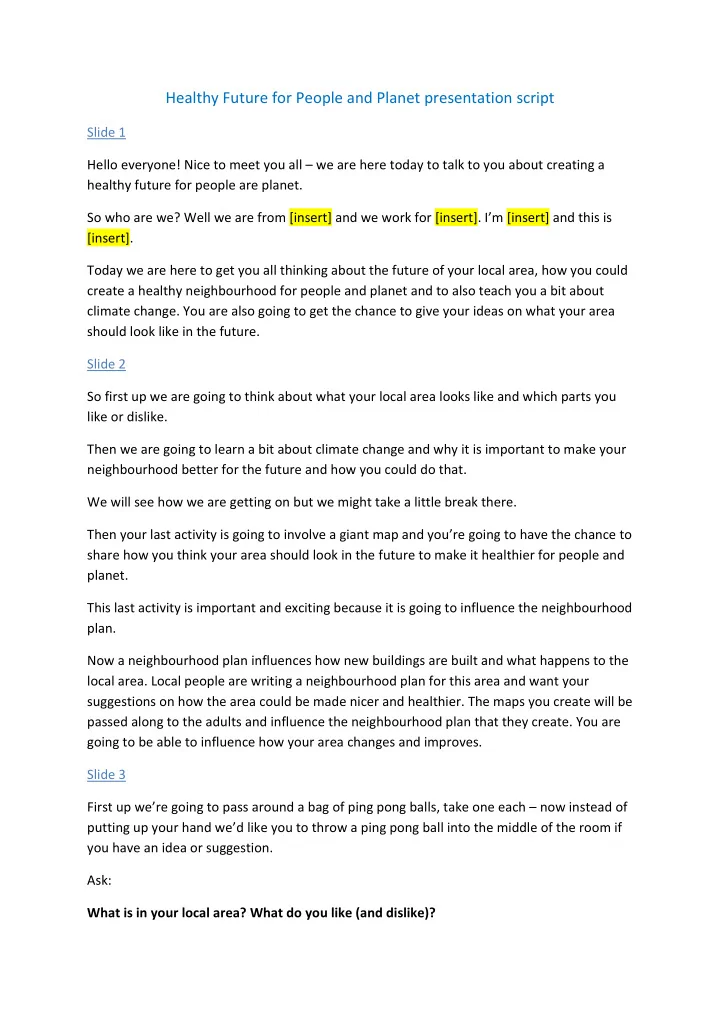 healthy future for people and planet presentation script