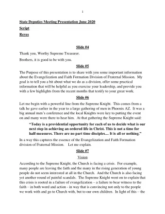 State Deputies Meeting Presentation June 2020  Script  Reyes  Slide #4  Thank you, Worthy Supreme