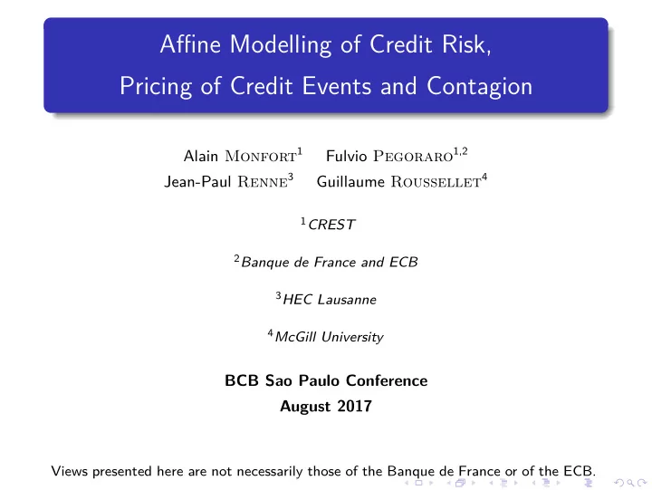 affine modelling of credit risk pricing of credit events