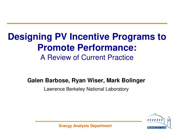 designing pv incentive programs to promote performance