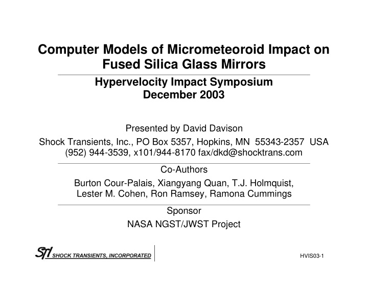 computer models of micrometeoroid impact on fused silica