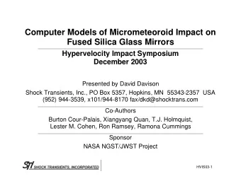 Computer Models of Micrometeoroid Impact on Fused Silica Glass Mirrors  Hypervelocity Impact