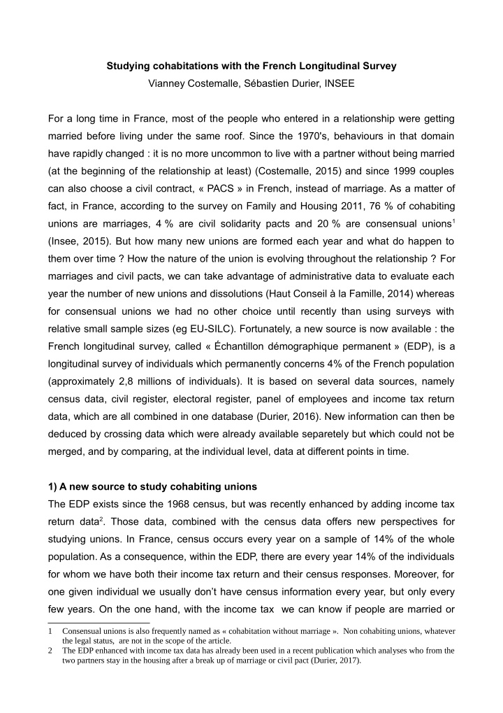 studying cohabitations with the french longitudinal