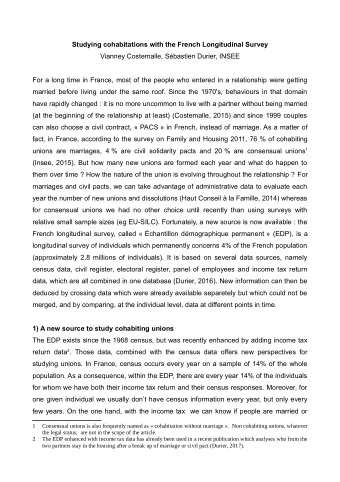Studying cohabitations with the French Longitudinal Survey  Vianney Costemalle, Sbastien Durier,