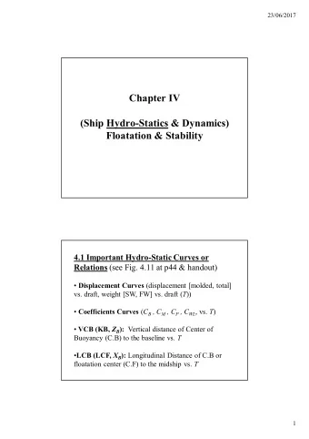Chapter IV  (Ship Hydro-Statics &amp; Dynamics)  Floatation &amp; Stability  4.1 Important