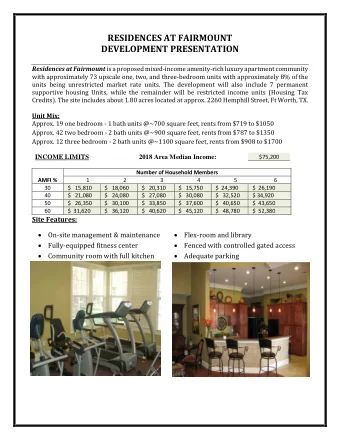 RESIDENCES AT FAIRMOUNT  DEVELOPMENT PRESENTATION Residences at Fairmount is a proposed