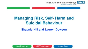Managing Risk, Self- Harm and  Suicidal Behaviour  Shaunie Hill and Lauren Dowson  Risk management