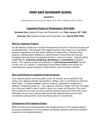 Components of the Capstone Project (continued)  Capstone Proposal  A statement that outlines what