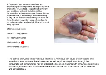 The correct answer is Vibrio vulnificus infection. V. vulnificus can cause skin infections after