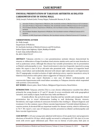 CASE REPORT  UNUSUAL PRESENTATION OF TAKAYASU ARTERITIS AS DILATED  CARDIOMYOPATHY IN YOUNG MALE.