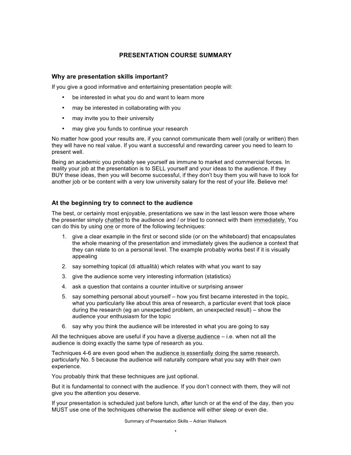 presentation course summary why are presentation skills