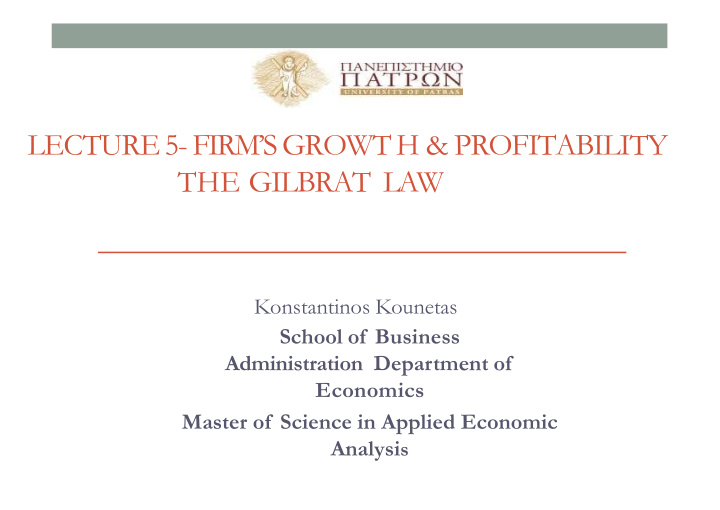 lecture 5 firm s growt h profitability