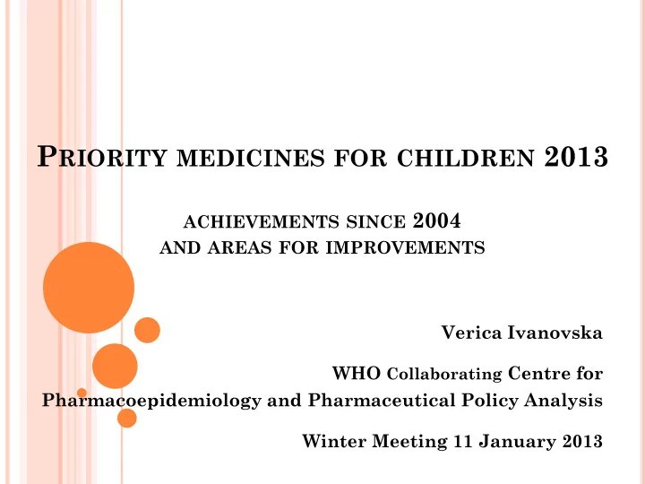 p riority medicines for children 2013