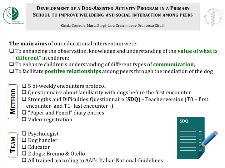 activities proposed during the dog assisted program