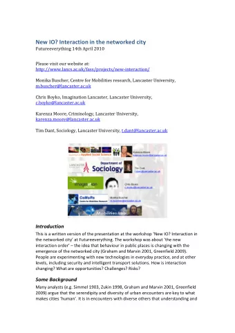 NewIO?Interactioninthenetworkedcity  Futureeverything14thApril2010