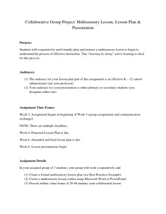 Collaborative Group Project: Multisensory Lesson, Lesson Plan &amp;  Presentation  Purpose: