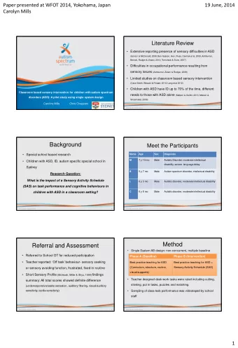 Background  Meet the Participants  Special school based research  Name Age  Sex  Diagnosis  M  7