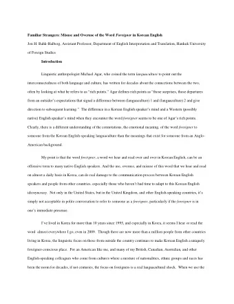 Familiar Strangers: Misuse and Overuse of the Word Foreigner in Korean English  Jon H.