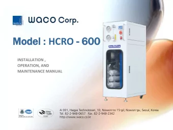 Model : : HCRO - 600  00  INSTALLATION ,  OPERATION, AND  MAINTENANCE MANUAL  A-301, Hagye