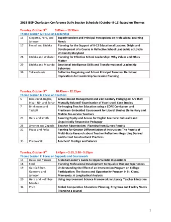 2018 ISEP Charleston Conference Daily Session Schedule (October 9-11) based on Themes Tuesday,
