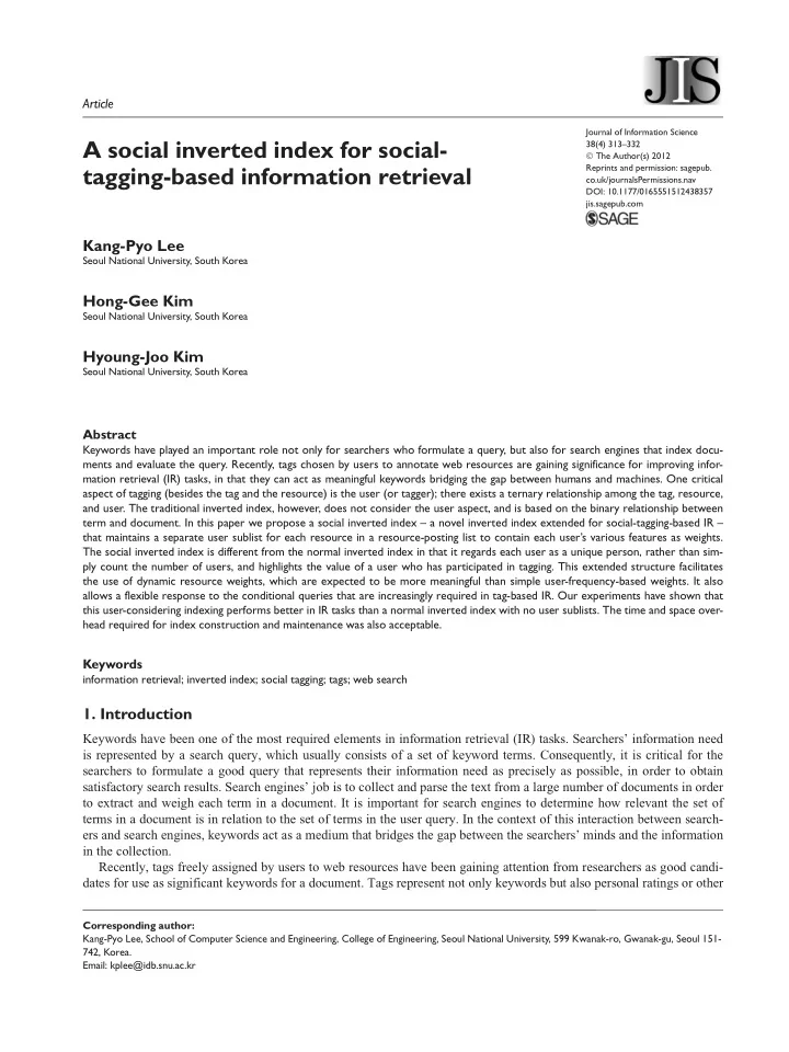 a social inverted index for social