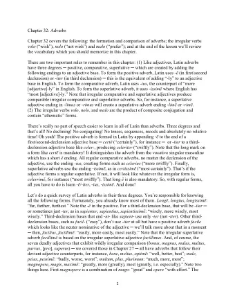 Chapter 32: Adverbs  Chapter 32 covers the following: the formation and comparison of adverbs; the