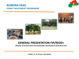 BURKINA FASO FOREST INVESTMENT PROGRAMME  GENERAL PRESENTATION FIP/REDD+  Ministry of Environment