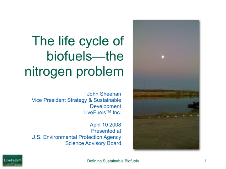 the life cycle of biofuels the nitrogen problem