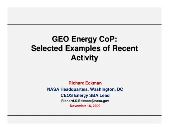 GEO Energy CoP:  GEO Energy CoP:  Selected Examples of Recent  Selected Examples of Recent
