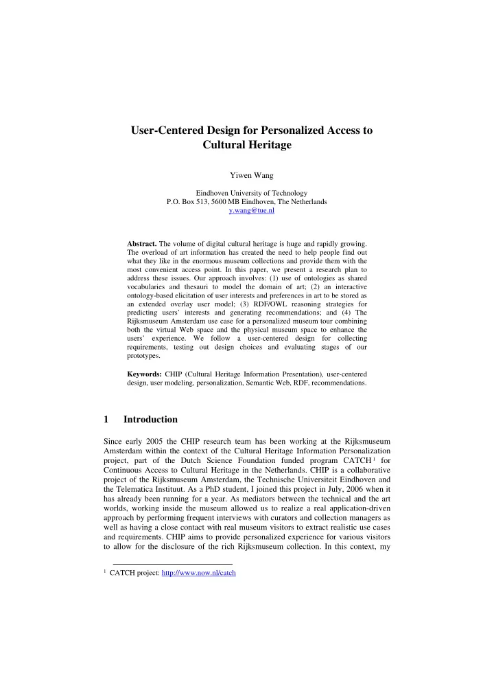 user centered design for personalized access to cultural