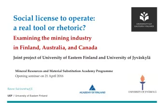 Mineral Resources and Material Substitution Academy Programme Opening seminar on 21 April 2016