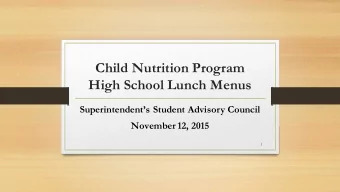 Child Nutrition Program  High School Lunch Menus  Superintendents Student Advisory Council
