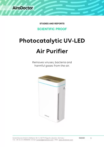 Photocatalytic UV-LED  Air Purifier  Removes viruses, bacteria and  harmful gases from the air.