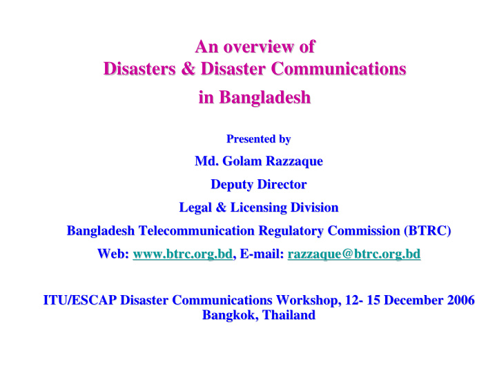 an overview of an overview of disasters disaster