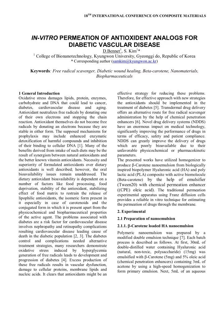 in vitro permeation of antioxident analogs for diabetic