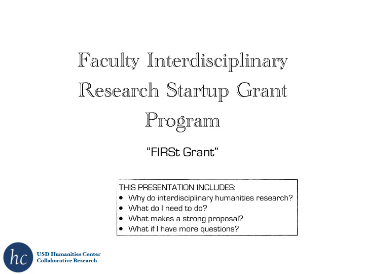 faculty interdisciplinary research startup grant program