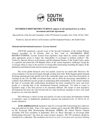 SOVEREIGN DEBT RESTRUCTURINGS: impact of soft and hard laws as well as investment and trade