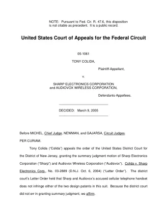 United States Court of Appeals for the Federal Circuit  05-1061  TONY COLIDA,  Plaintiff-Appellant,