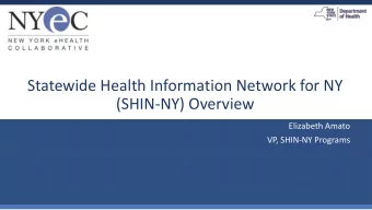 Statewide Health Information Network for NY  (SHIN-NY) Overview  Elizabeth Amato  VP, SHIN-NY