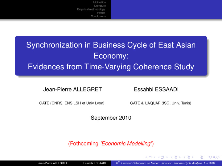 synchronization in business cycle of east asian economy