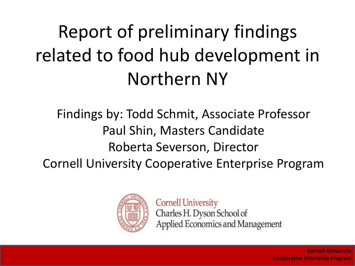 report of preliminary findings related to food hub