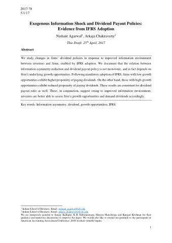 Exogenous Information Shock and Dividend Payout Policies:  Evidence from IFRS Adoption Nishant
