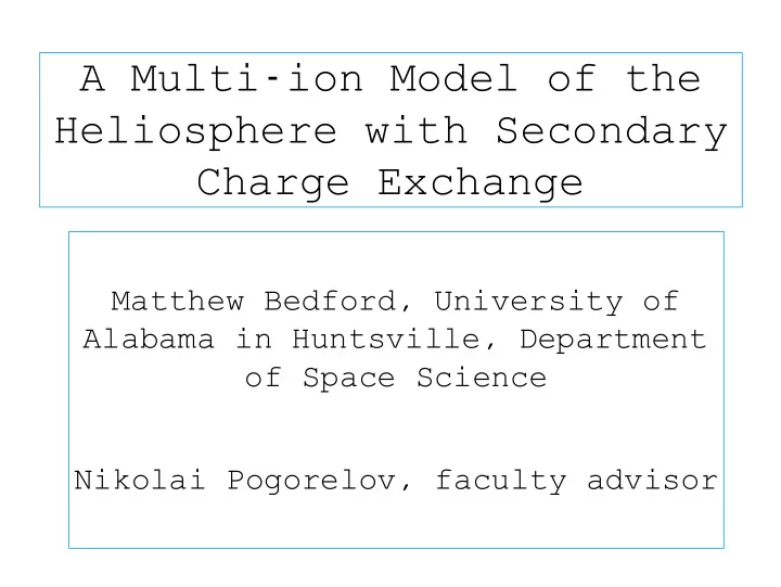 heliosphere with secondary charge exchange