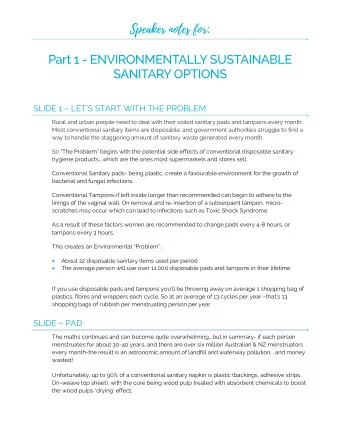 Speaker notes for :  Part 1 - ENVIRONMENTALLY SUSTAINABLE  SANITARY OPTIONS  SLIDE 1  LETS