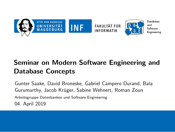 seminar on modern software engineering and database