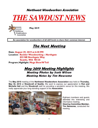 THE SAWDUST NEWS May 2019  An association for woodworkers of all skill levels to share their common